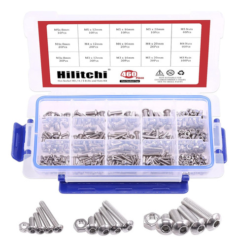 Hilitchi 460 Piezas M3 M4 M5 Cabeza De Botón De Acero Inoxid