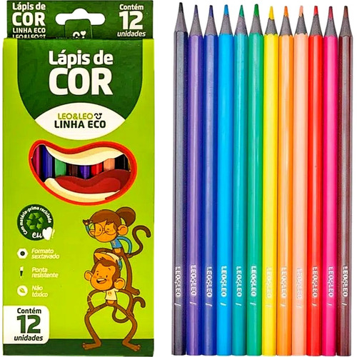 Caixa Lápis De Cor 12 Cores Grande Leonora Eco Atacado