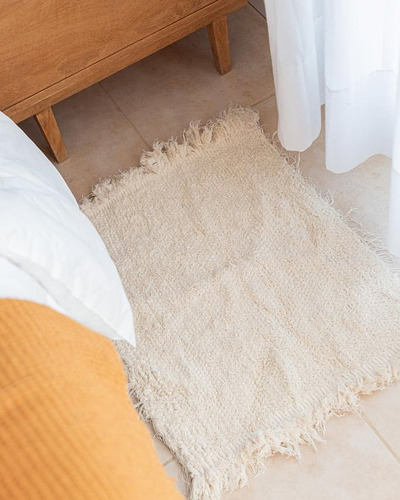 Alfombra Tejida En Telar 70x50 100% Algodón Cruda