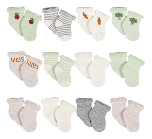 Gerber Happy Veggies - Juego De 12 Pares De Calcetines Unise