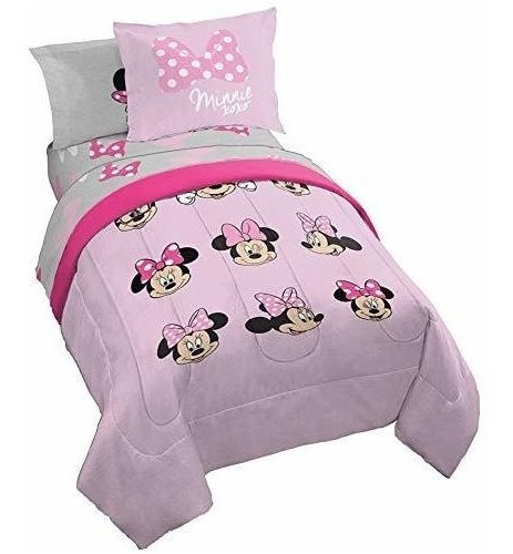 Jay Franco Minnie Mouse Faces Juego De Cama Individual De 5 