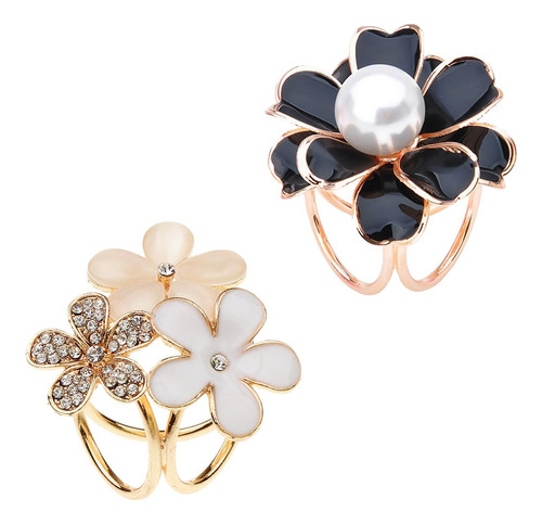 2 Bufandas Para Mujeres Y Niñas, Anillos Con Flores Y Perlas