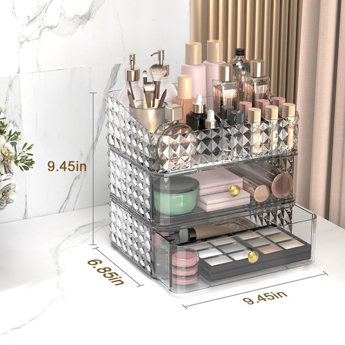 Organizador De Maquillaje Para Tocador, 2 Cajones Claro