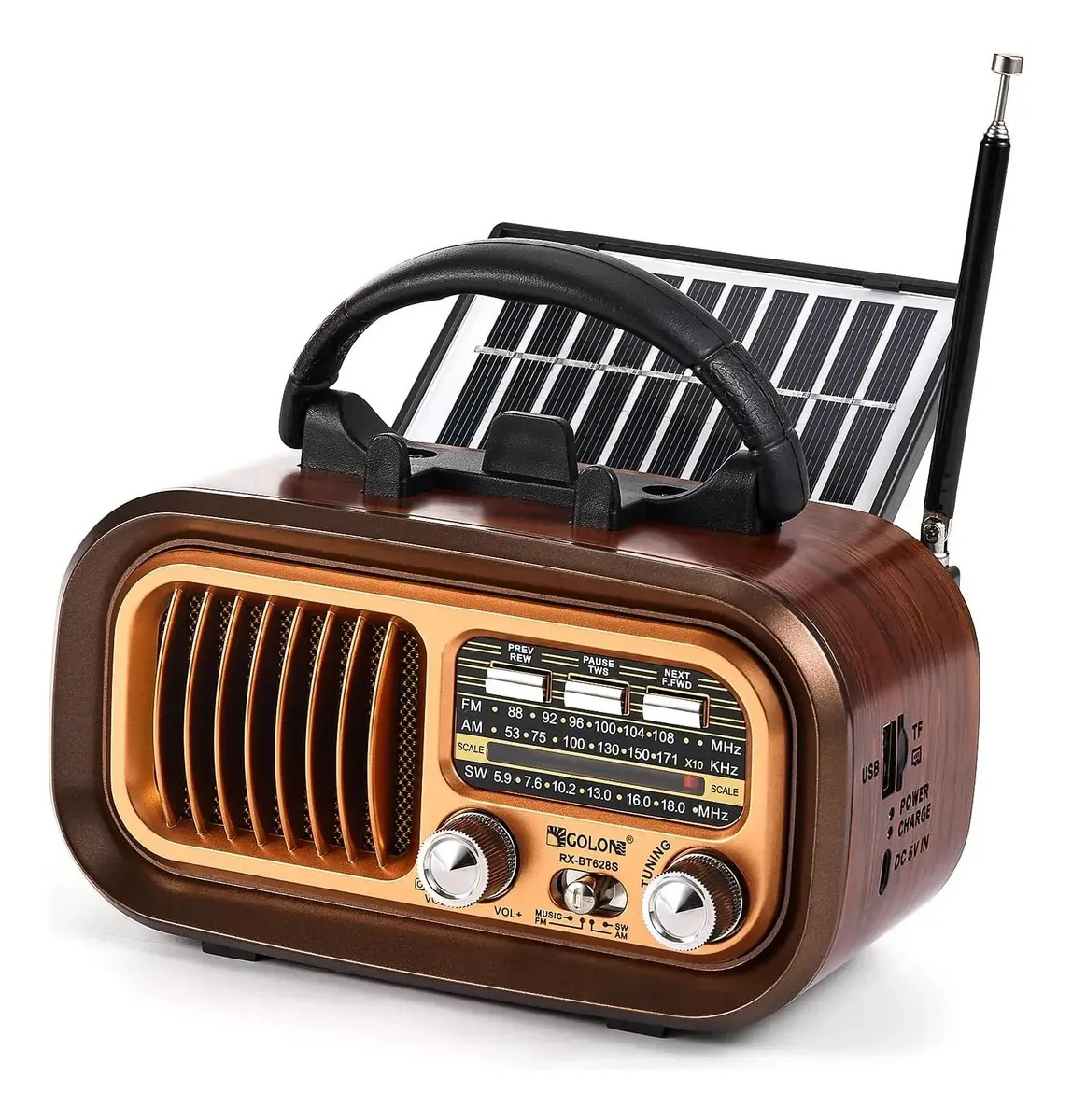 Altavoz De Radio Retro Bluetooth Portátil Con Panel Solar Marrón