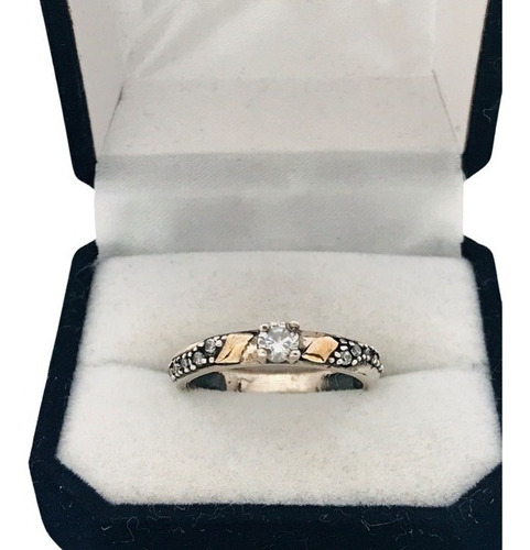 Anillo Para Dama En Plata Y Oro Con Circonias (a199)