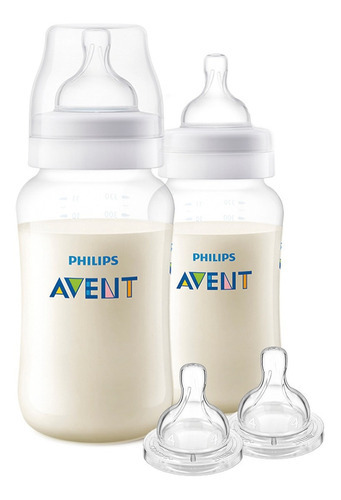 02 Mamadeiras Avent Classic 330ml Transparente + Bicos N4 Philips