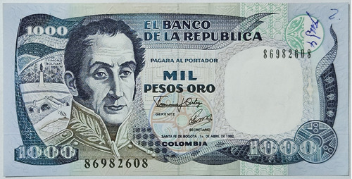 Billete 1000 Pesos 01/abr/1992 Colombia Au