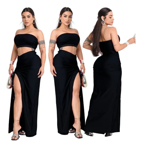 comprar Moda Final De Ano: Conjunto Saia Fenda + Cropped Bojo