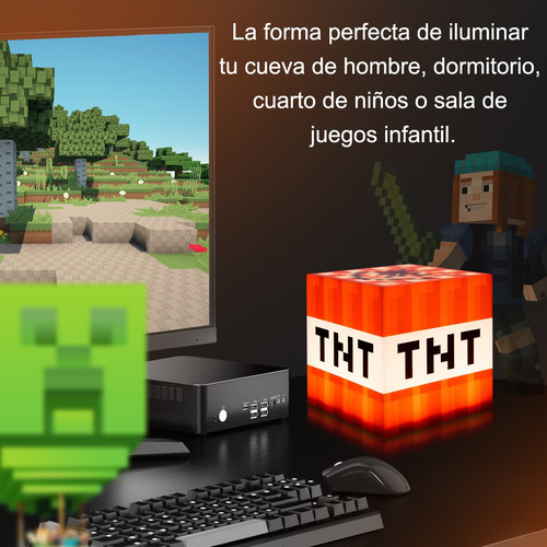 Lámpara Minecraft Tnt Decorativo Recargable Led Luz Nocturna