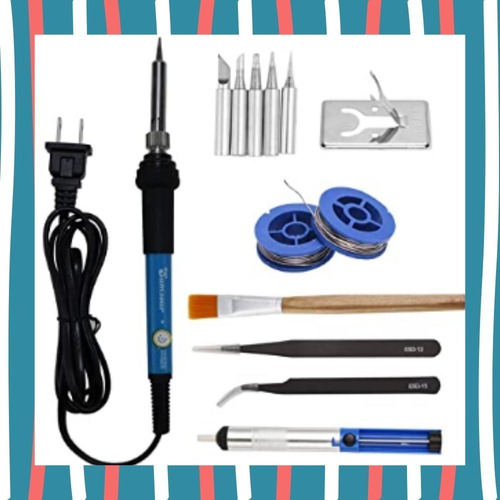 Imagen 1 de 6 de Kit Cautin Soldador 60 Watts Ajustable Electrónica (13 Pzas)