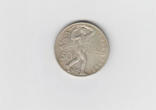 Moneda Checoslovaquia 50 Korum 1948 Plata Excelente