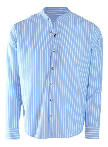 comprar Camisa Canyleo Seda A Rayas Manga Larga Neru Celeste Hombre