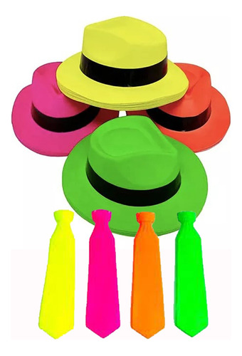 48 Sombreros Tangueros Flúo + 48 Corbatas Fluo