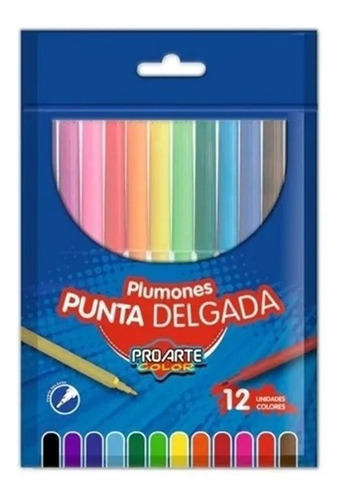 Plumones Punta Delgada Scripto Proarte 12 Colores