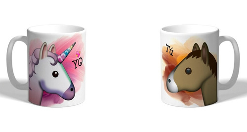 Taza Emoticón Unicornio Y Burro Yo Y Tu