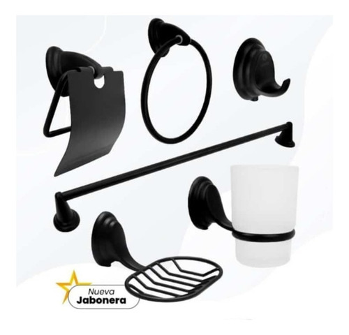 Juego Accesorios Para Baño 6 Piezas En Zinc Negro Boccherini