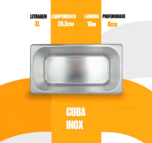 Kit 3 Cubas Gn Inox Gastronômica 1/4 X 65mm Buffet Sem Alça