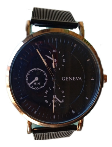 Reloj Casual Correa Semi Cuero Negro Unisex