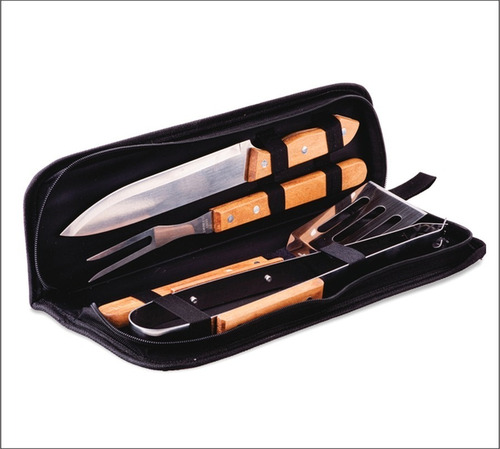 Imagen 2 de 3 de Juego Asador Parrillero Set 3 Piezas Cuchillo Pinza Estuche