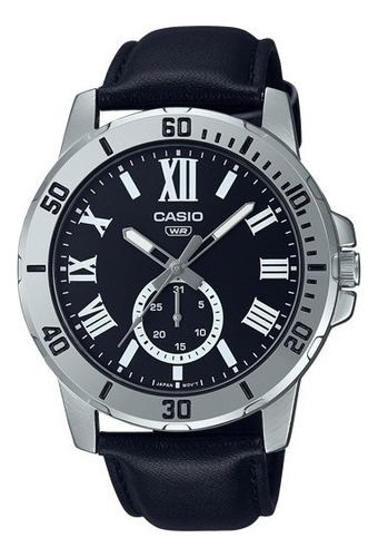 Reloj Casio Modelo Mtp-vd200 Piel Caratula Negra Color de la correa Negro Color del bisel Plateado Color del fondo Negro