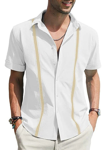 Camisa Cuban Camp Guayabera Para Hombre, Manga Corta, Caribb