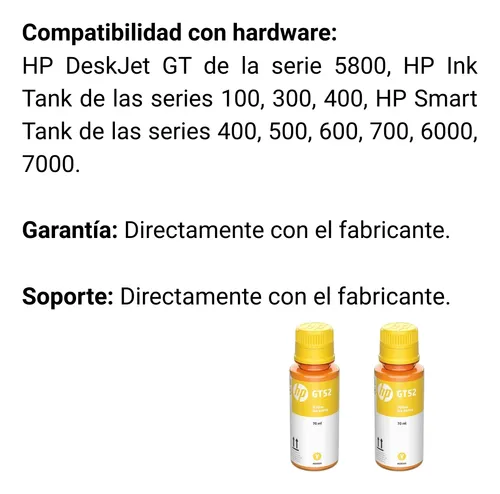 Combo De 2 Botellas De Tintas Hp Gt52 Amarilla