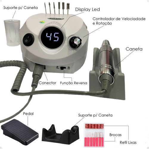 Kit Lixadeira Elétrica Motor Porquinho + Cabine Sun 5 Unhas Branco