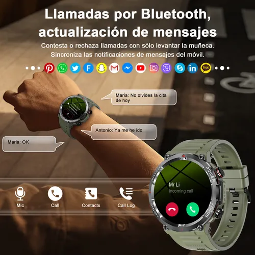Reloj Smartwatch Blackview W50 Lcd 1,96 Reloj Inteligente Hombre Ejercito Verde Bluetooth 5.3 Llamada