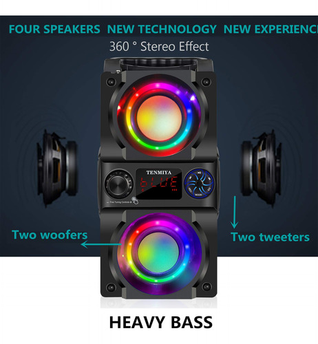 Altavoz Bluetooth 40 W, Portátil Con Luces Y Subwoofer