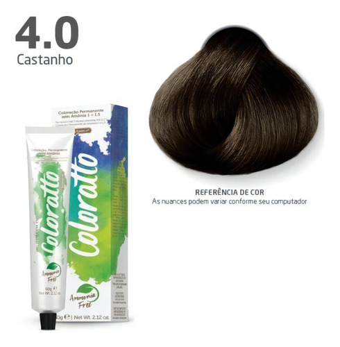 Kit Tintura Coloratto Itallian  Coloração Castanho tom 4.0 castanho