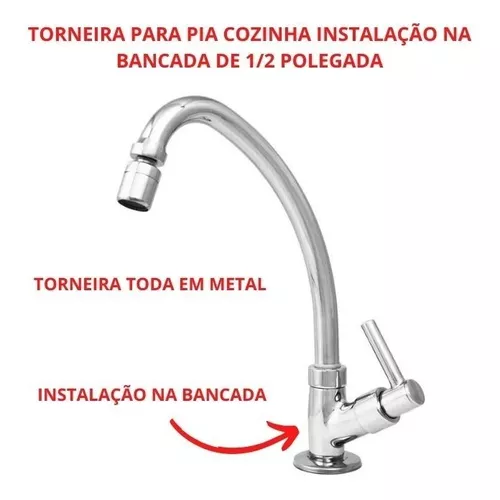 Torneira Cozinha Mesa Bica Movel Arejador Articulado 1/4v