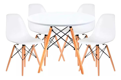 Juego De Comedor Eames Mesa Redonda 100cm + 4 Sillas 