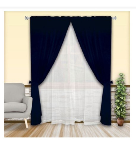 Cortinas Jacquard Set X2 + 2 Velos 140x220 Cm Navi