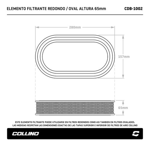 Imagen 2 de 4 de Elemento Filtrante Filtro Aire Oval Alt. 65 Collino Cuotas