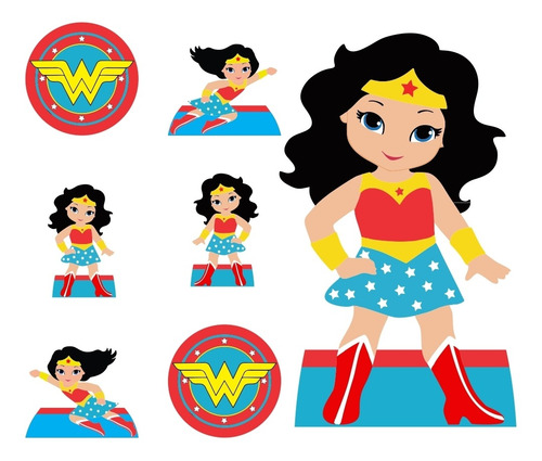 Imagem 2 de 3 de Kit Festa Totem Mdf Mulher Maravilha Cute Aniversário 88cm