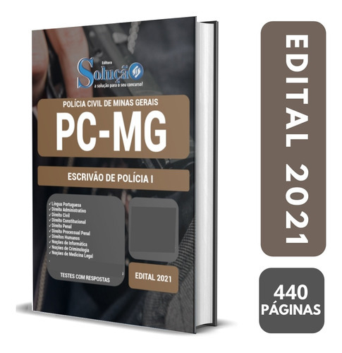 Apostila Pc Mg 2021 Escrivão De Polícia I - Ed. Solução, De Professores Especializados., Vol. Único. Editora Editora Solução, Capa Mole, Edição 2021 Em Português, 2021