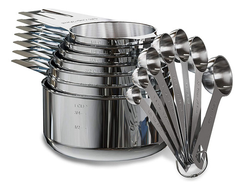 Juego De Tazas Y Cucharas Medidoras De Acero Inox., 14 Pzas