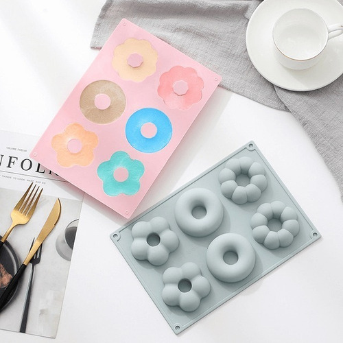 Kit 2 Molde Donas Silicon Horneadas Flores Pasteles Redondos