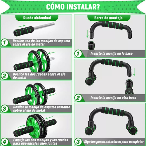 Hapemein ® Kit Rodillo Abdominal Barras Push-up Cuerda Ejercitador Mano