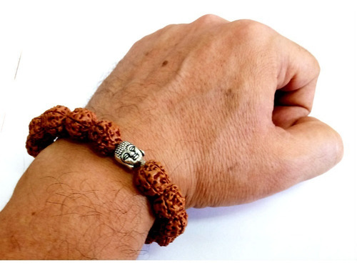 Pulseira Semente Rudraksha Grande 12mm Cabeça Buda Saquinho