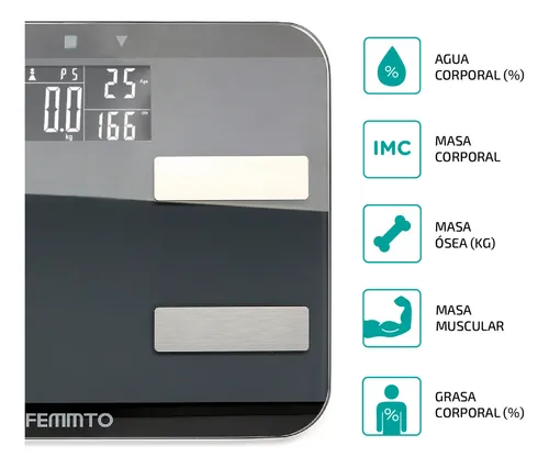 Balanza Digital Baño Inteligente Personal Corporal Personas 180 Kg Grasa  Corporal Femmto