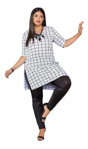 Imagem 10 de 10 de Blusa Feminina Plus Size Alongada Branca Com Fenda Manga 3/4