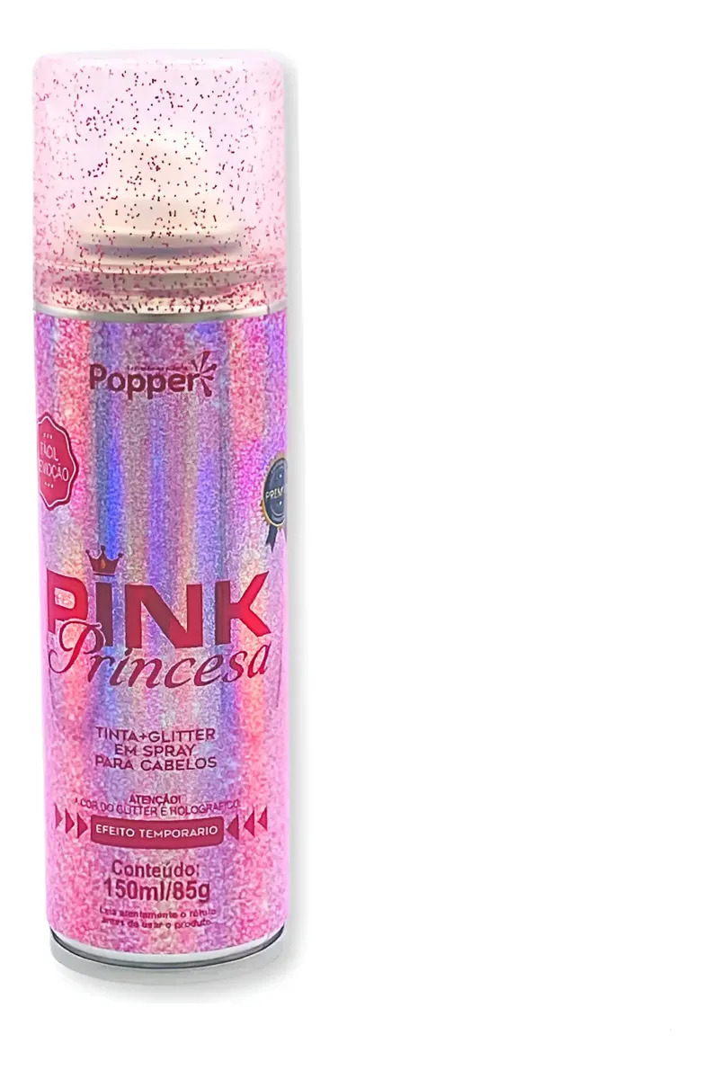 Spray Glitter Para Cabelo E Corpo Removível Popper 150ml Cor Pink Princesa