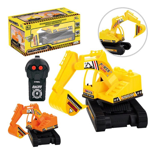 Escavadeira Controle Remoto 3 Funções Brinquedo Menino Cor Amarelo Personagem Trator