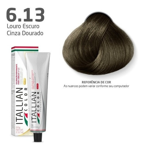  Coloração Itallian Color Professional | 60g | - Tons De Bege Tom 6.13 Loiro Cinza Dourado