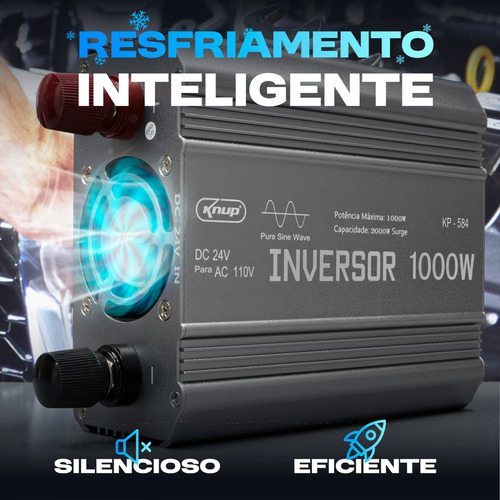 Knup Kit Inversor 12v Para 110v Onda Senoidal Pura Conversor 1000w Pico 2000w Painel Com Visor Led Tomada Universal Igual Residencial Botão Liga/desliga 4 Fusíveis Brinde
