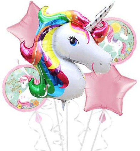 Globo Unicornio, Bouquet De Globos Unicornios Combo De 5 Uni