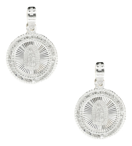 Set De 2 Dijes De Plata Virgen De Guadalupe Circular Con Incrustaciones De Zirconia Cristalinas Excelente Para Regalo O Evento Religioso