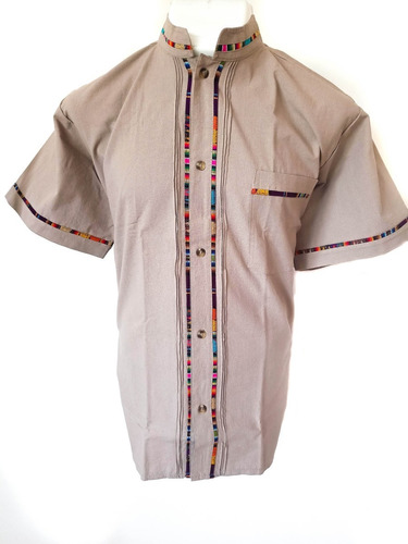 Camisa Guayabera Color Kami De Aplique (coral)