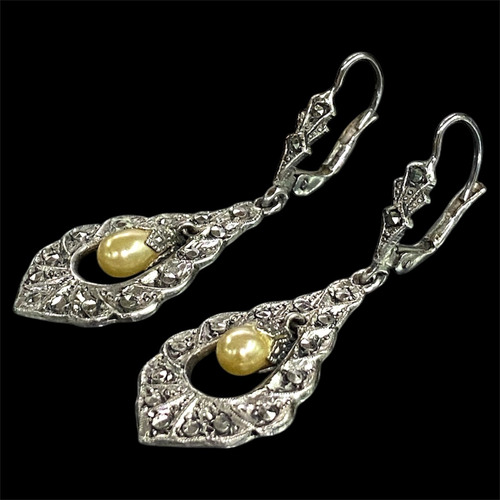 Aros De Plata 900 Con Marquesita Y Perla De Cultivo (Usado)